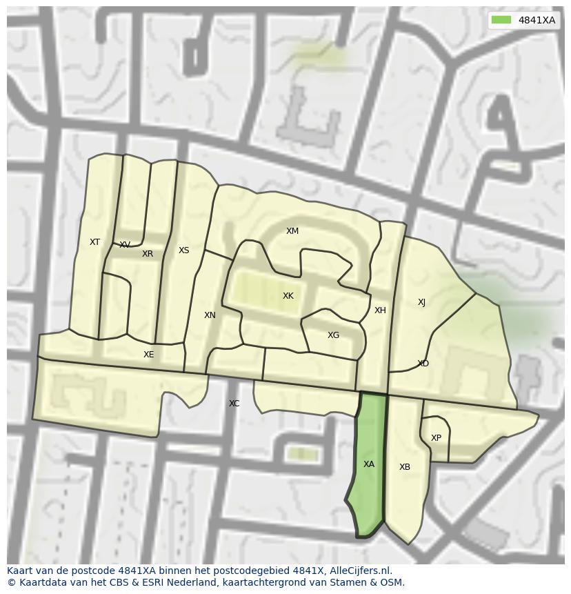 Afbeelding van het postcodegebied 4841 XA op de kaart.