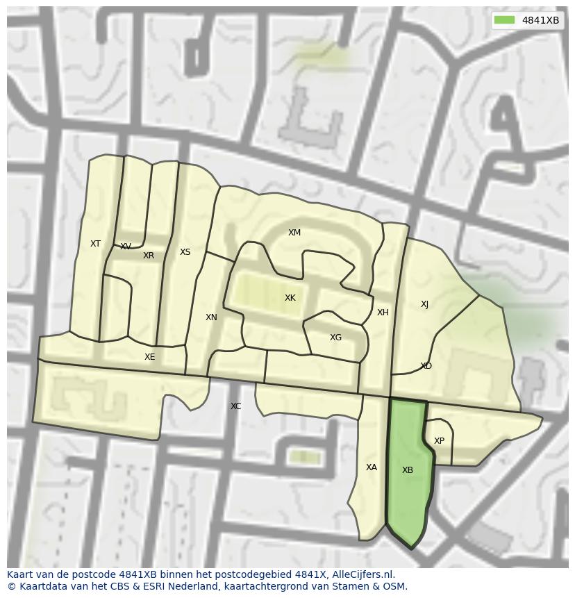 Afbeelding van het postcodegebied 4841 XB op de kaart.