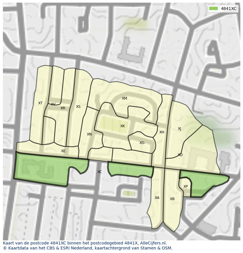 Afbeelding van het postcodegebied 4841 XC op de kaart.