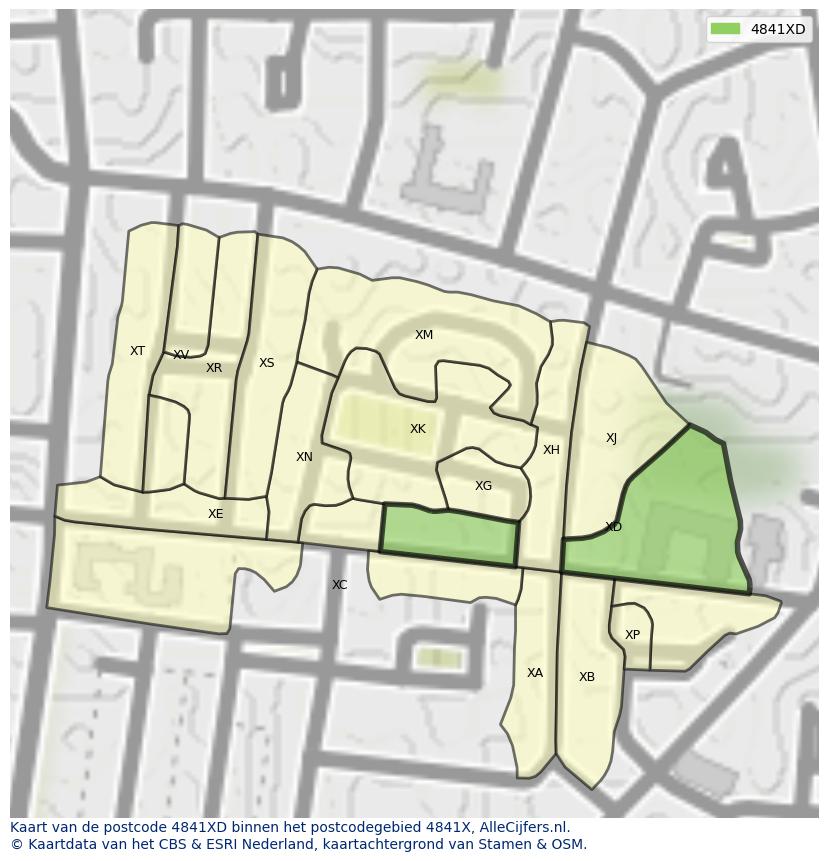 Afbeelding van het postcodegebied 4841 XD op de kaart.