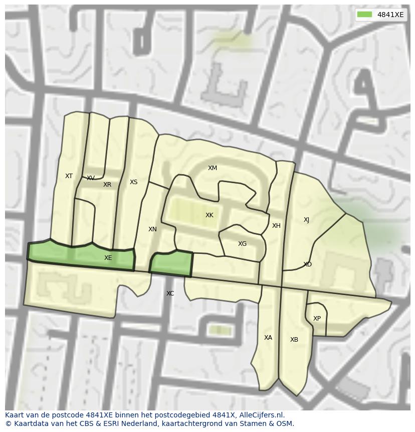 Afbeelding van het postcodegebied 4841 XE op de kaart.