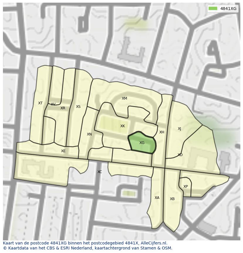 Afbeelding van het postcodegebied 4841 XG op de kaart.