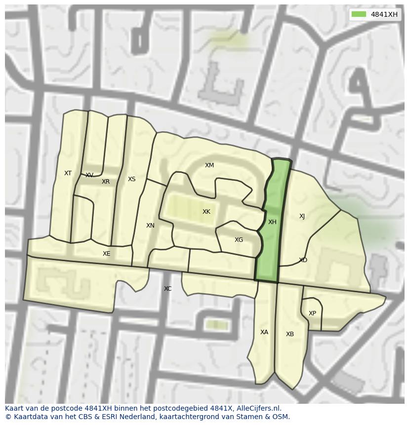 Afbeelding van het postcodegebied 4841 XH op de kaart.