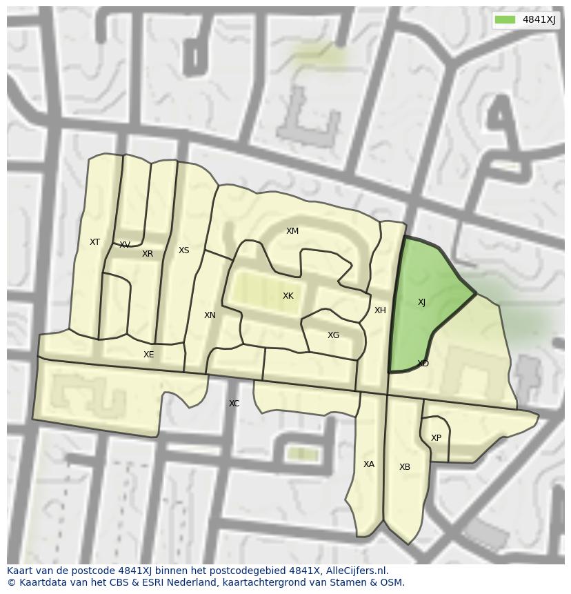Afbeelding van het postcodegebied 4841 XJ op de kaart.