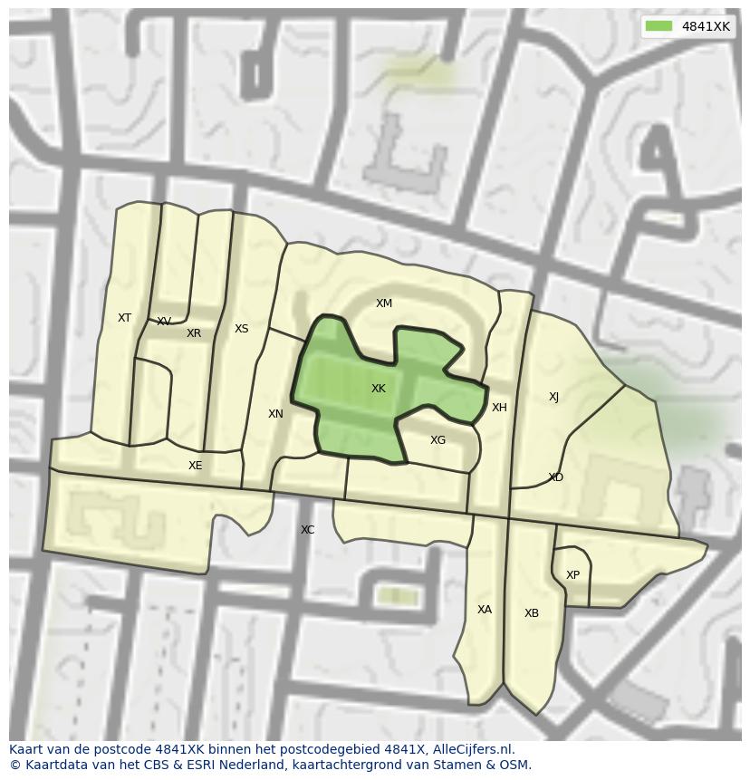 Afbeelding van het postcodegebied 4841 XK op de kaart.