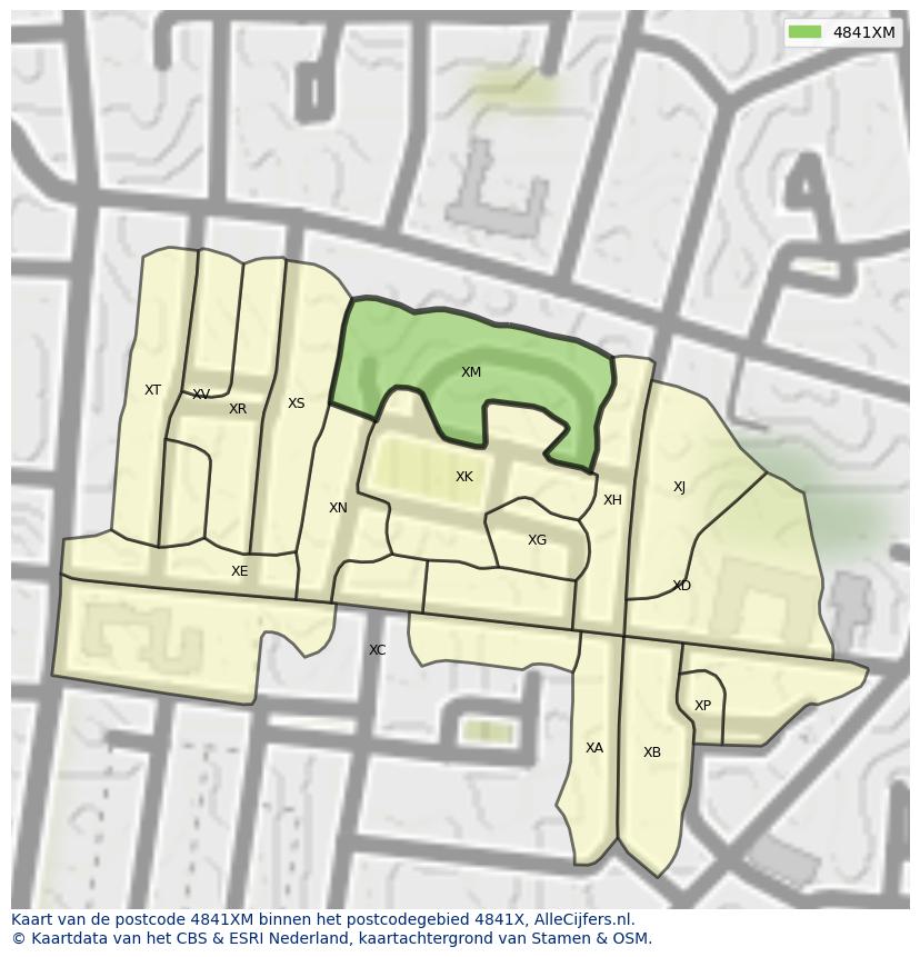 Afbeelding van het postcodegebied 4841 XM op de kaart.