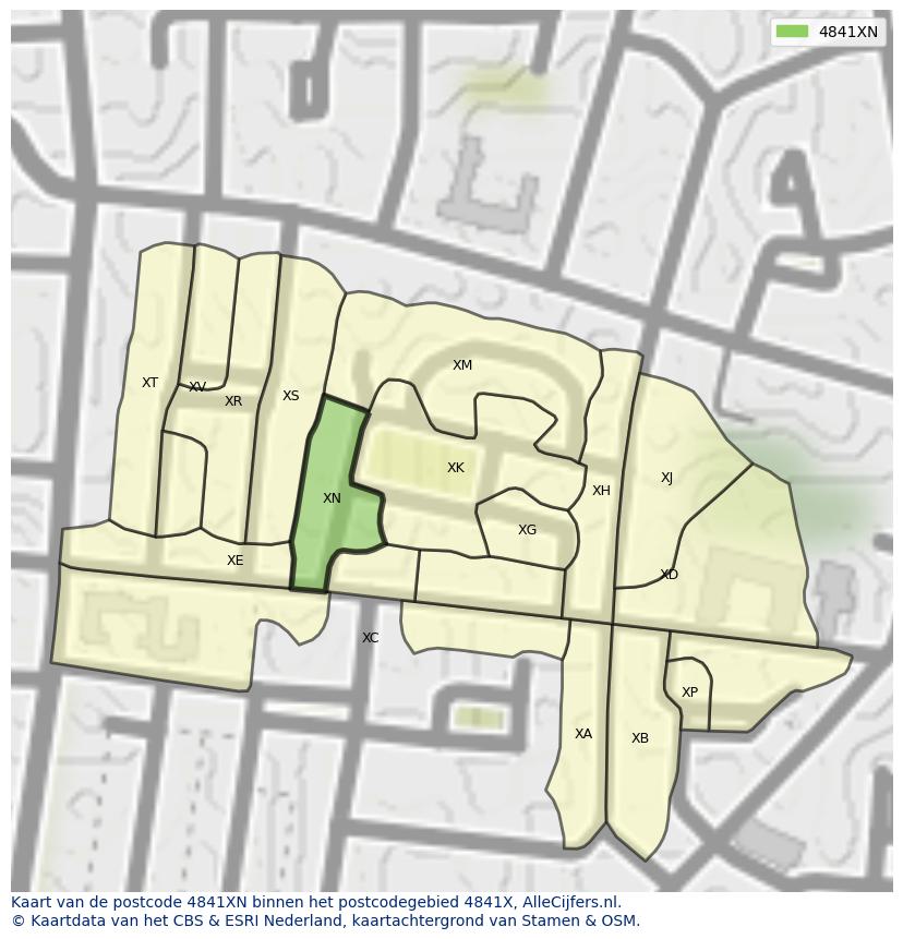 Afbeelding van het postcodegebied 4841 XN op de kaart.
