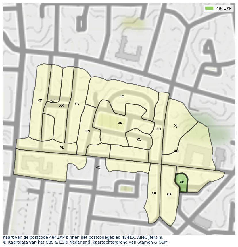 Afbeelding van het postcodegebied 4841 XP op de kaart.