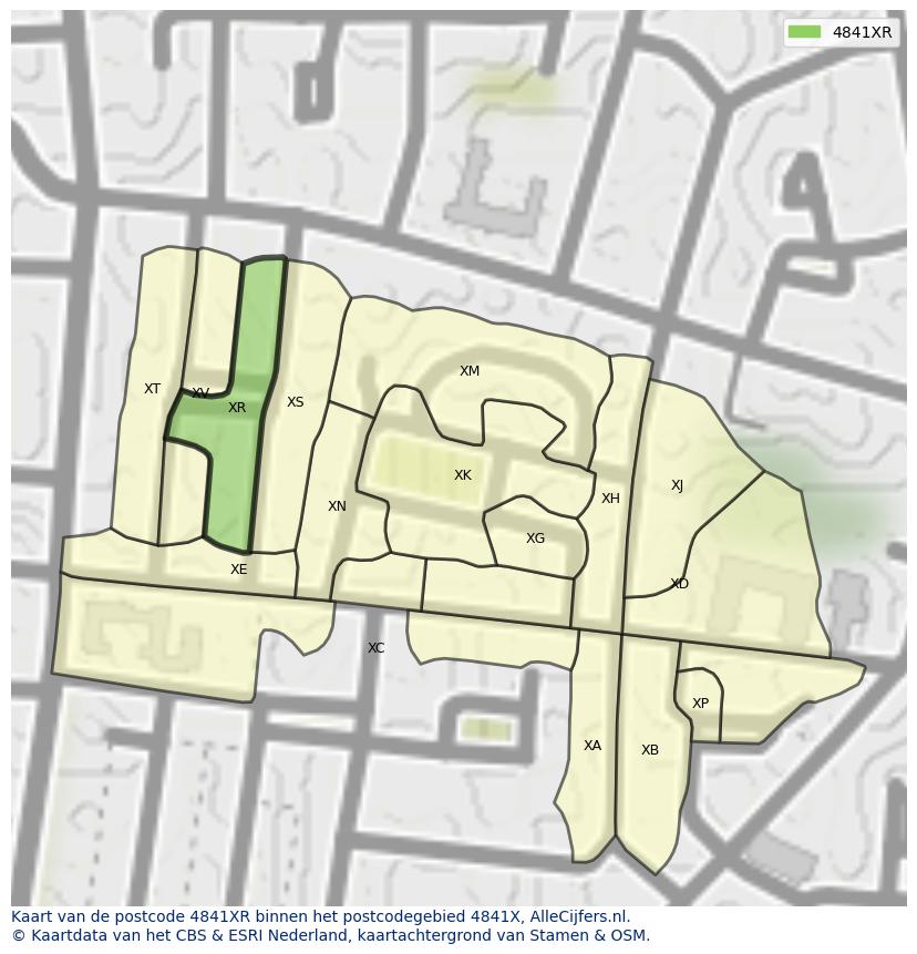 Afbeelding van het postcodegebied 4841 XR op de kaart.
