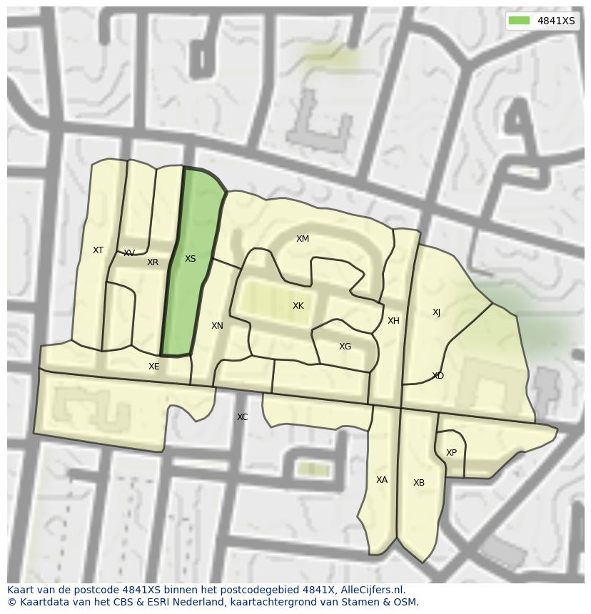 Afbeelding van het postcodegebied 4841 XS op de kaart.