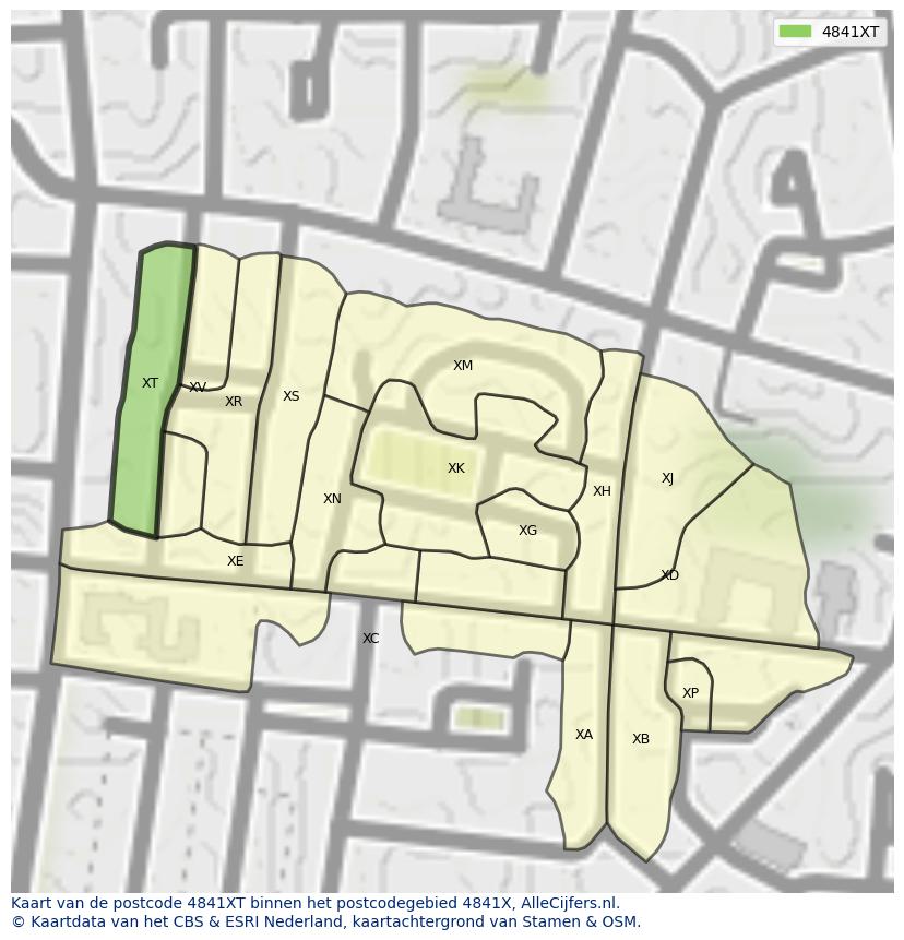 Afbeelding van het postcodegebied 4841 XT op de kaart.