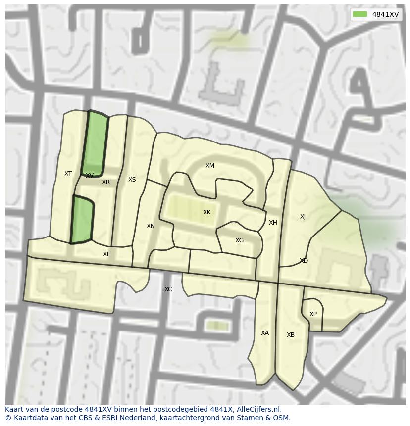 Afbeelding van het postcodegebied 4841 XV op de kaart.