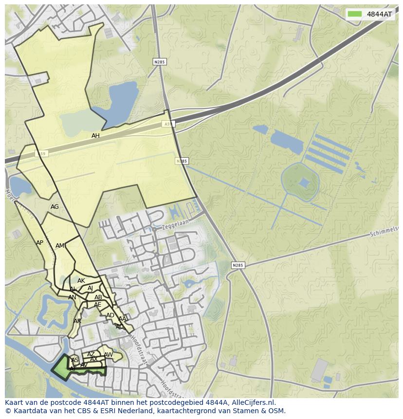 Afbeelding van het postcodegebied 4844 AT op de kaart.