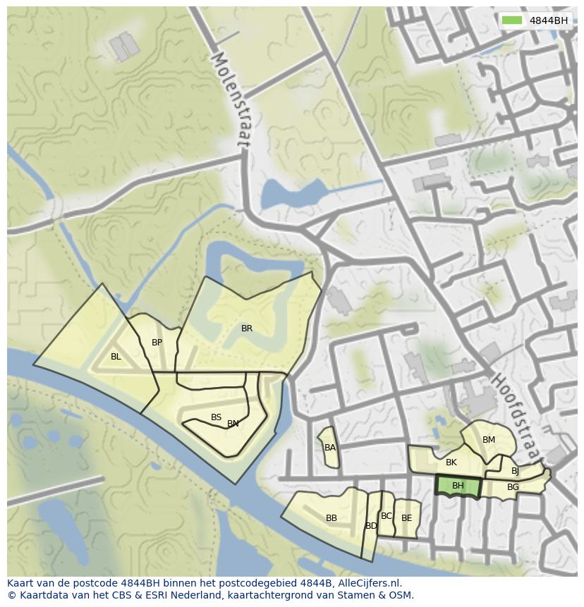 Afbeelding van het postcodegebied 4844 BH op de kaart.
