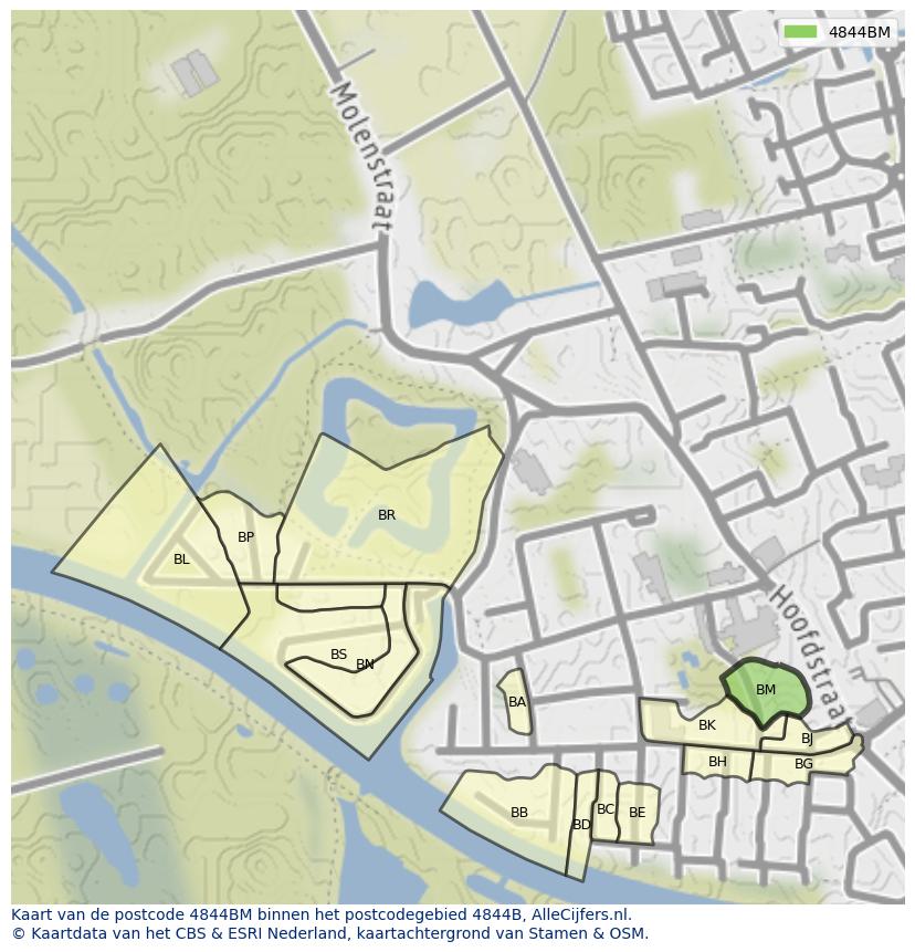 Afbeelding van het postcodegebied 4844 BM op de kaart.