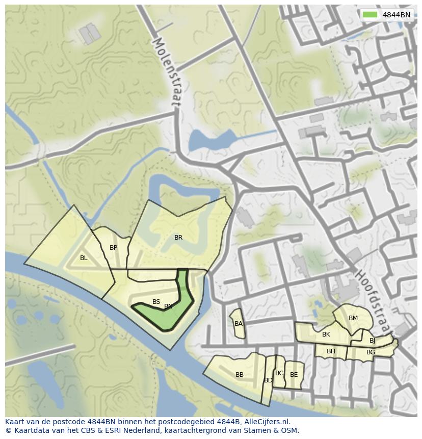 Afbeelding van het postcodegebied 4844 BN op de kaart.