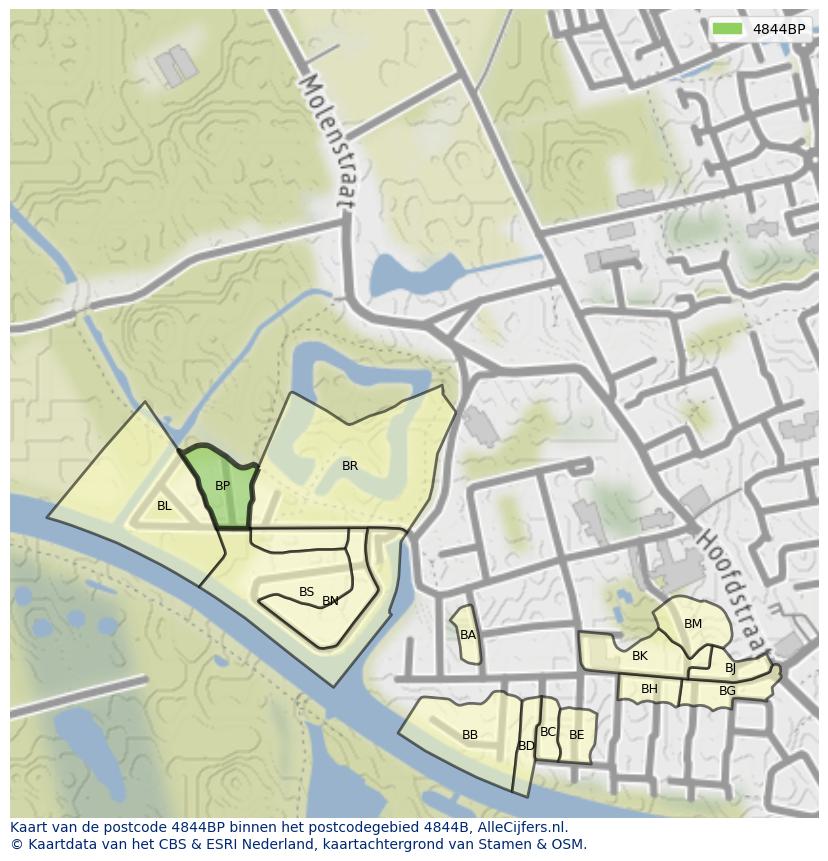 Afbeelding van het postcodegebied 4844 BP op de kaart.