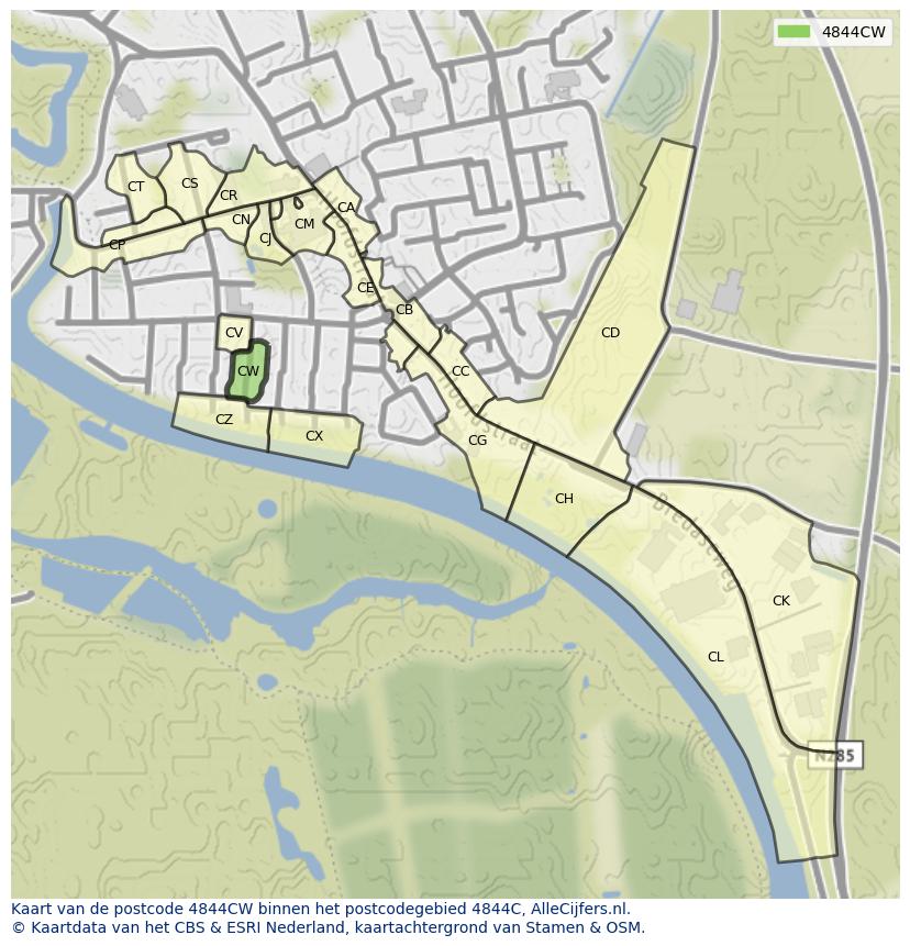 Afbeelding van het postcodegebied 4844 CW op de kaart.