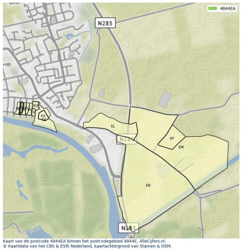 Afbeelding van het postcodegebied 4844 EA op de kaart.