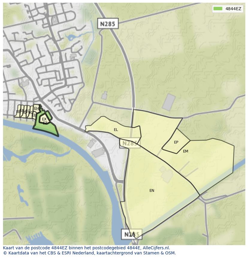 Afbeelding van het postcodegebied 4844 EZ op de kaart.