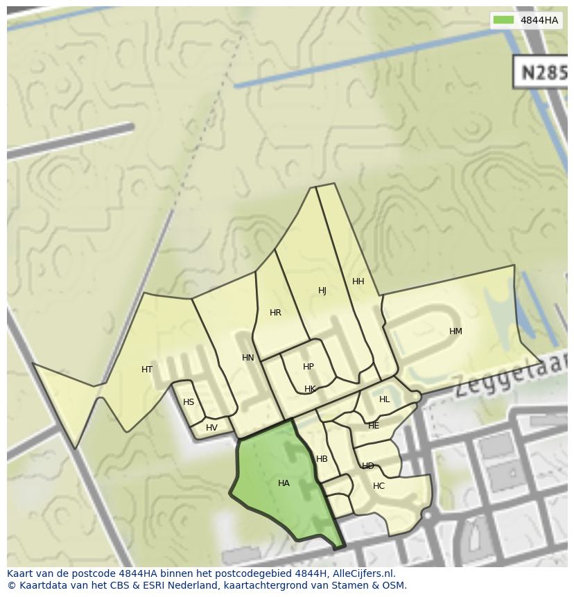 Afbeelding van het postcodegebied 4844 HA op de kaart.