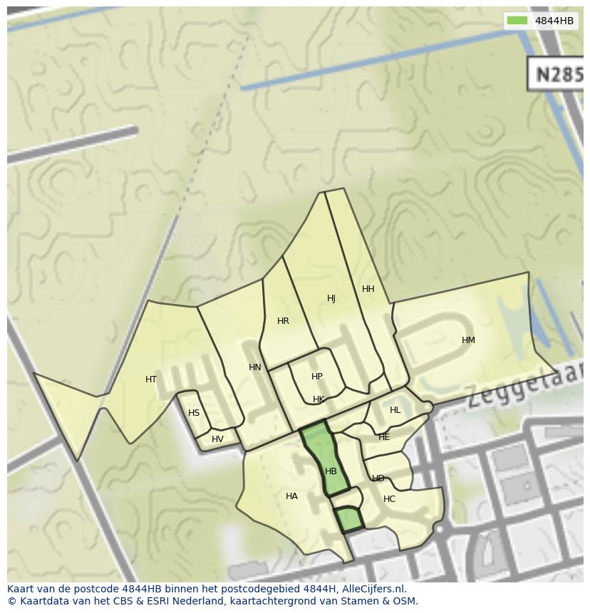 Afbeelding van het postcodegebied 4844 HB op de kaart.