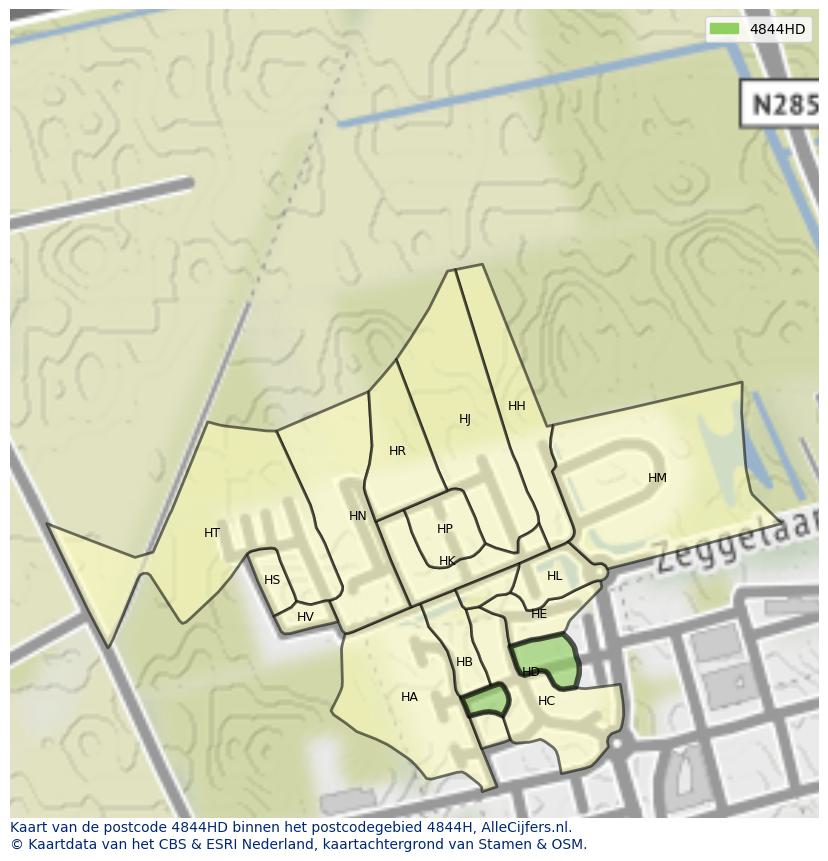 Afbeelding van het postcodegebied 4844 HD op de kaart.