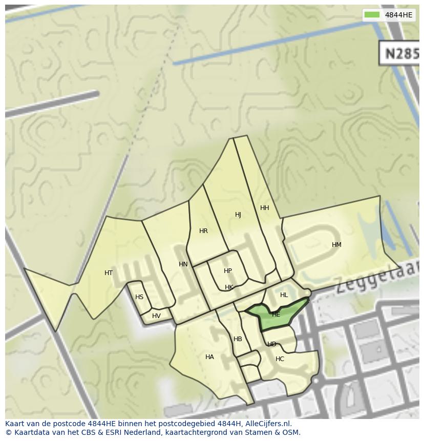 Afbeelding van het postcodegebied 4844 HE op de kaart.