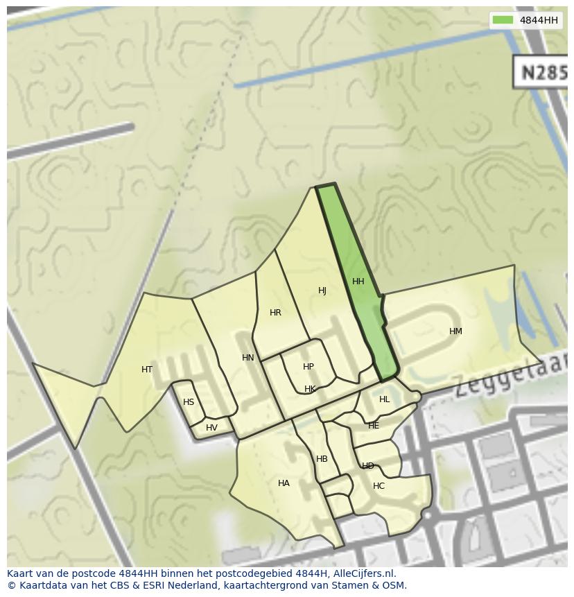 Afbeelding van het postcodegebied 4844 HH op de kaart.