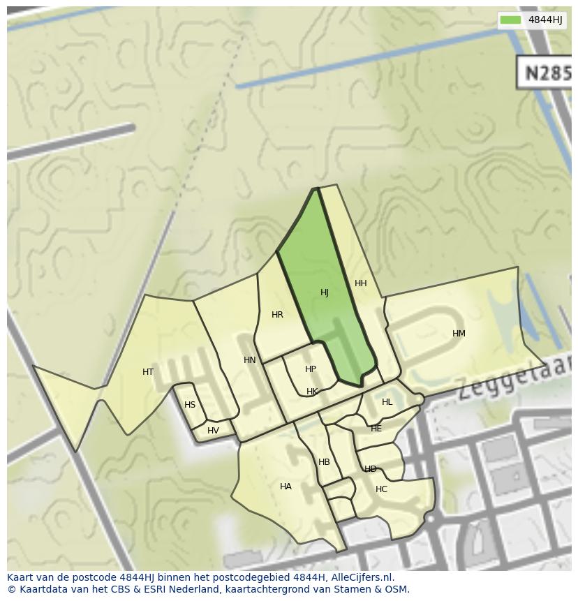Afbeelding van het postcodegebied 4844 HJ op de kaart.