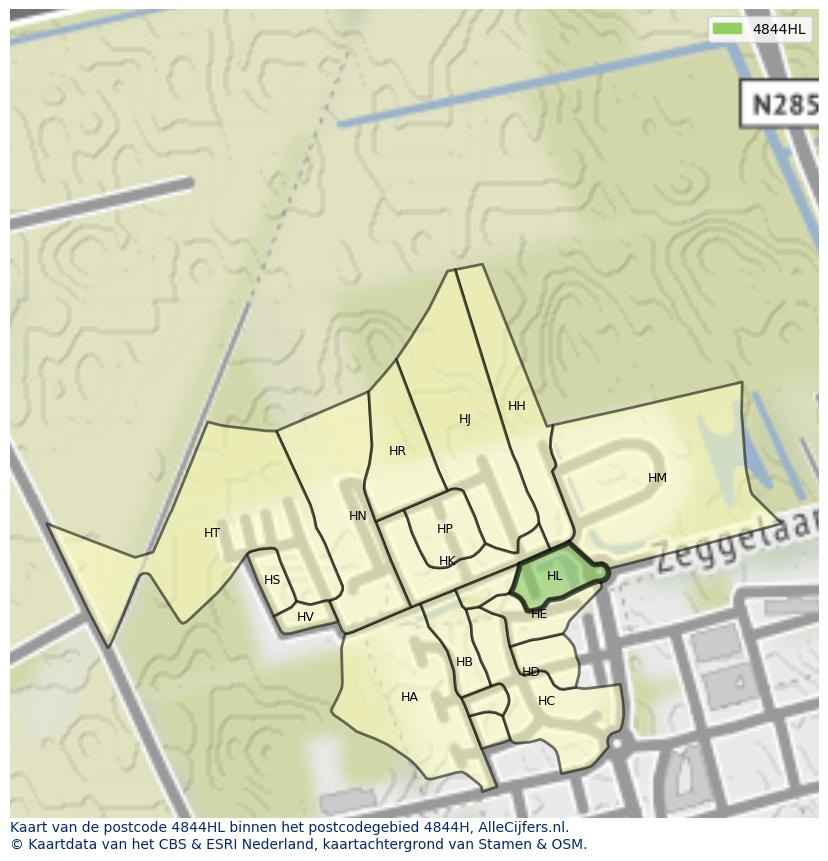 Afbeelding van het postcodegebied 4844 HL op de kaart.