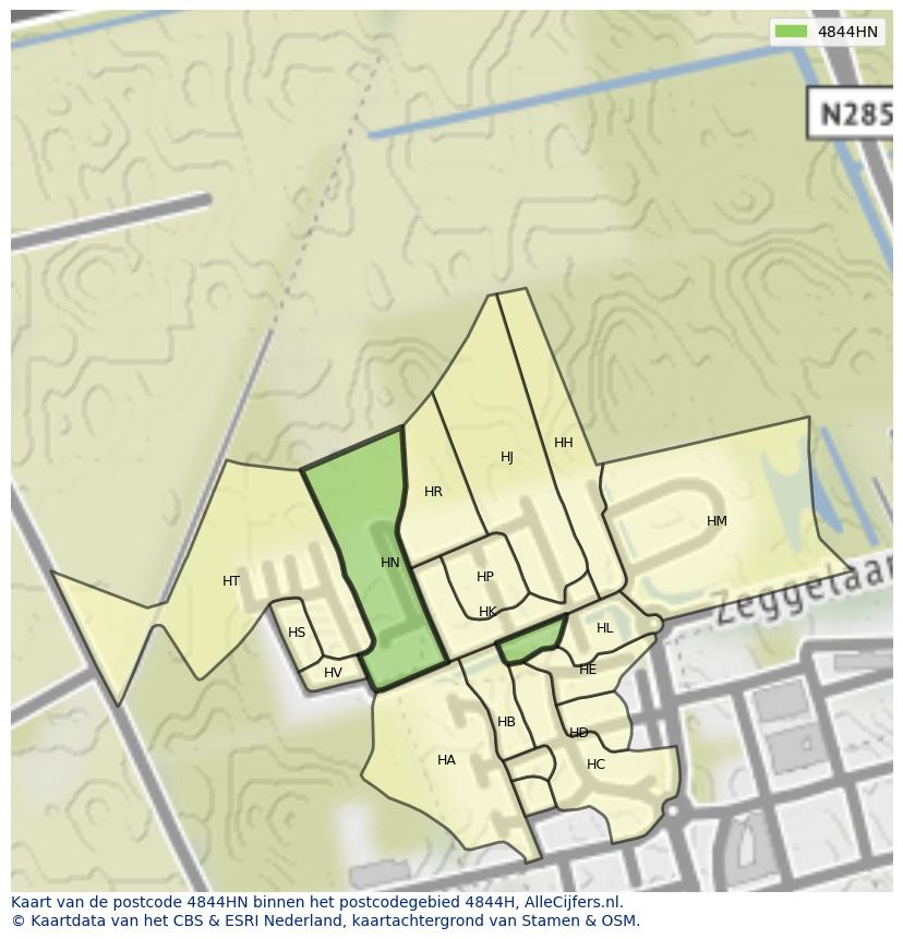Afbeelding van het postcodegebied 4844 HN op de kaart.
