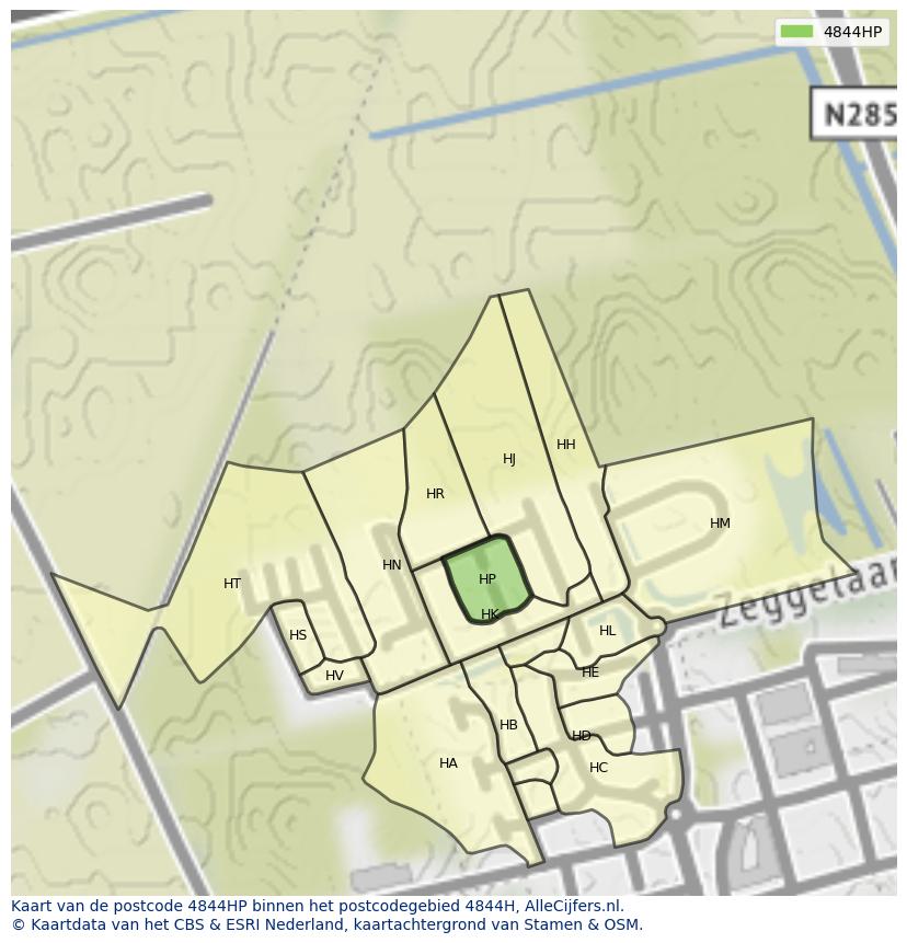 Afbeelding van het postcodegebied 4844 HP op de kaart.