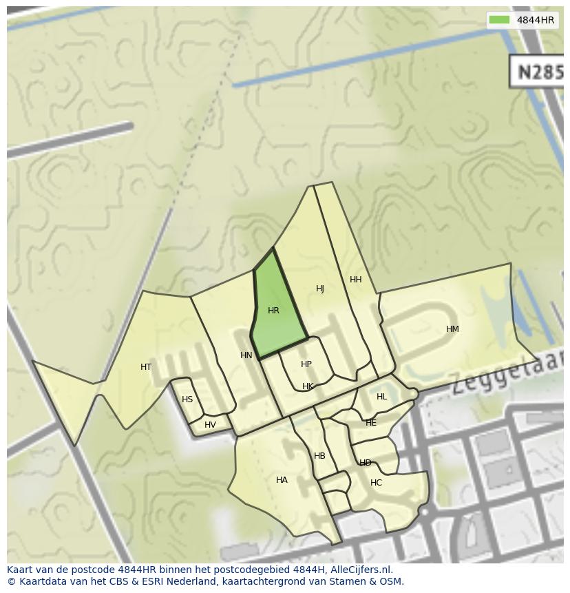 Afbeelding van het postcodegebied 4844 HR op de kaart.