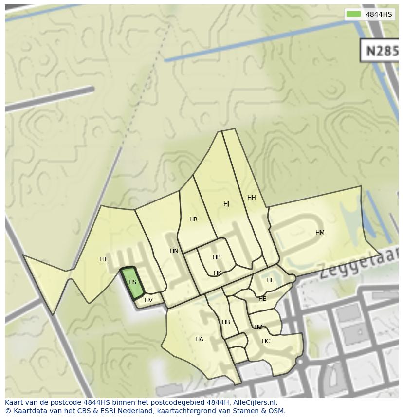Afbeelding van het postcodegebied 4844 HS op de kaart.
