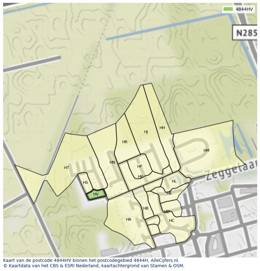 Afbeelding van het postcodegebied 4844 HV op de kaart.