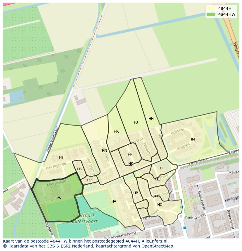 Afbeelding van het postcodegebied 4844 HW op de kaart.