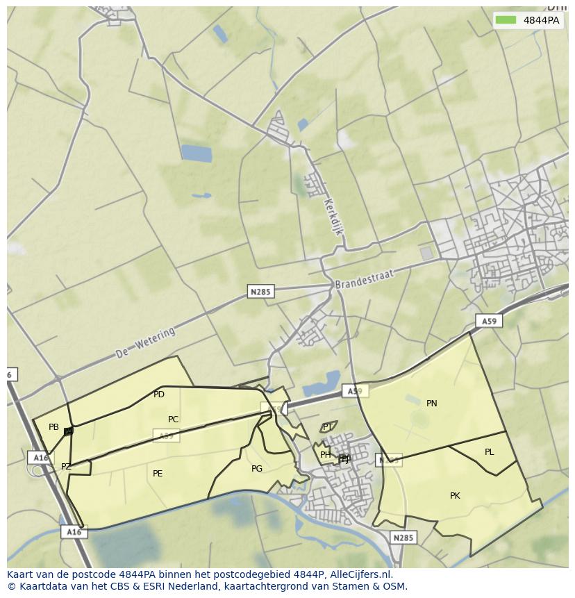 Afbeelding van het postcodegebied 4844 PA op de kaart.
