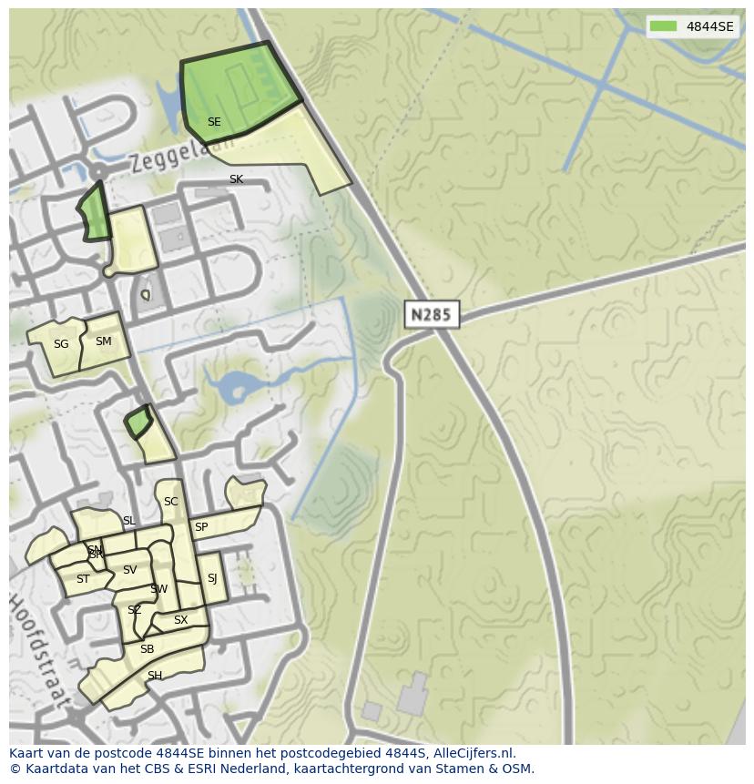 Afbeelding van het postcodegebied 4844 SE op de kaart.