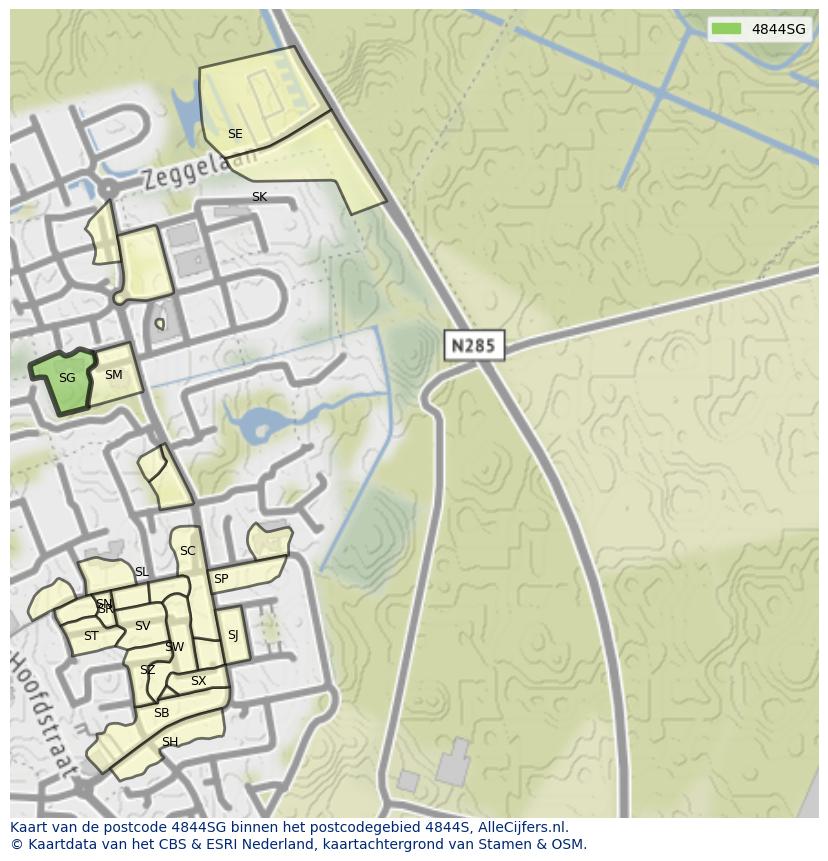 Afbeelding van het postcodegebied 4844 SG op de kaart.