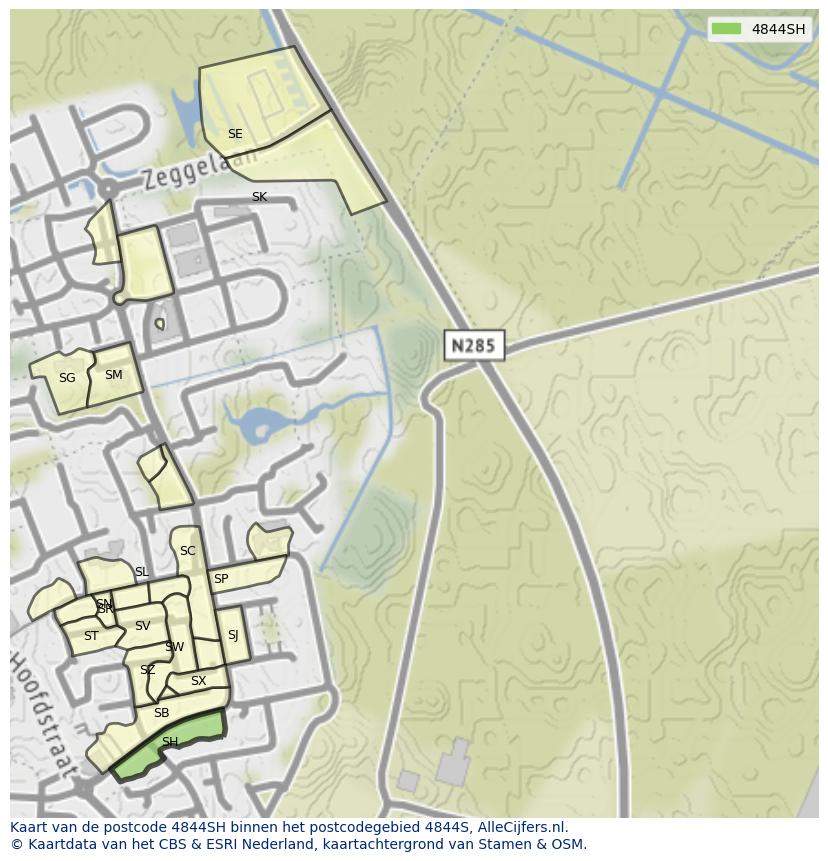 Afbeelding van het postcodegebied 4844 SH op de kaart.