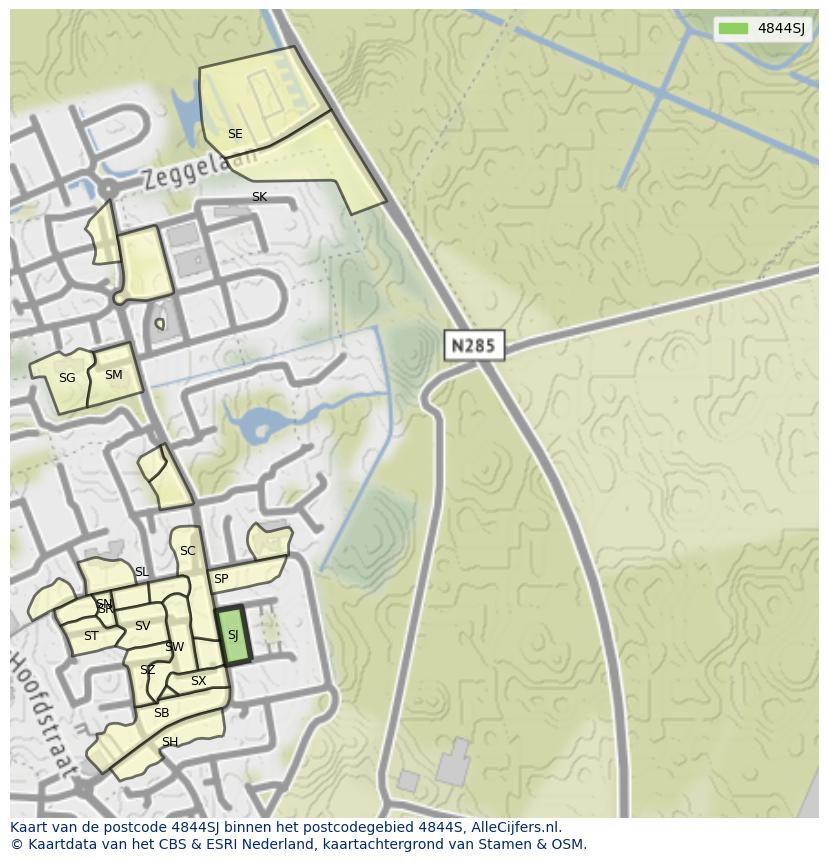Afbeelding van het postcodegebied 4844 SJ op de kaart.