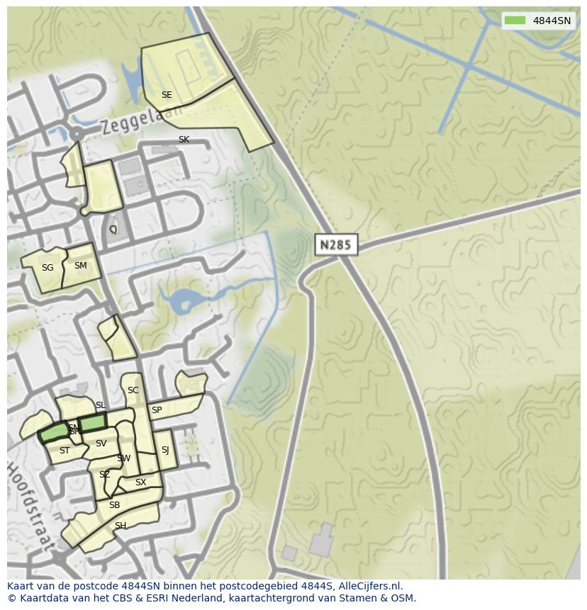 Afbeelding van het postcodegebied 4844 SN op de kaart.