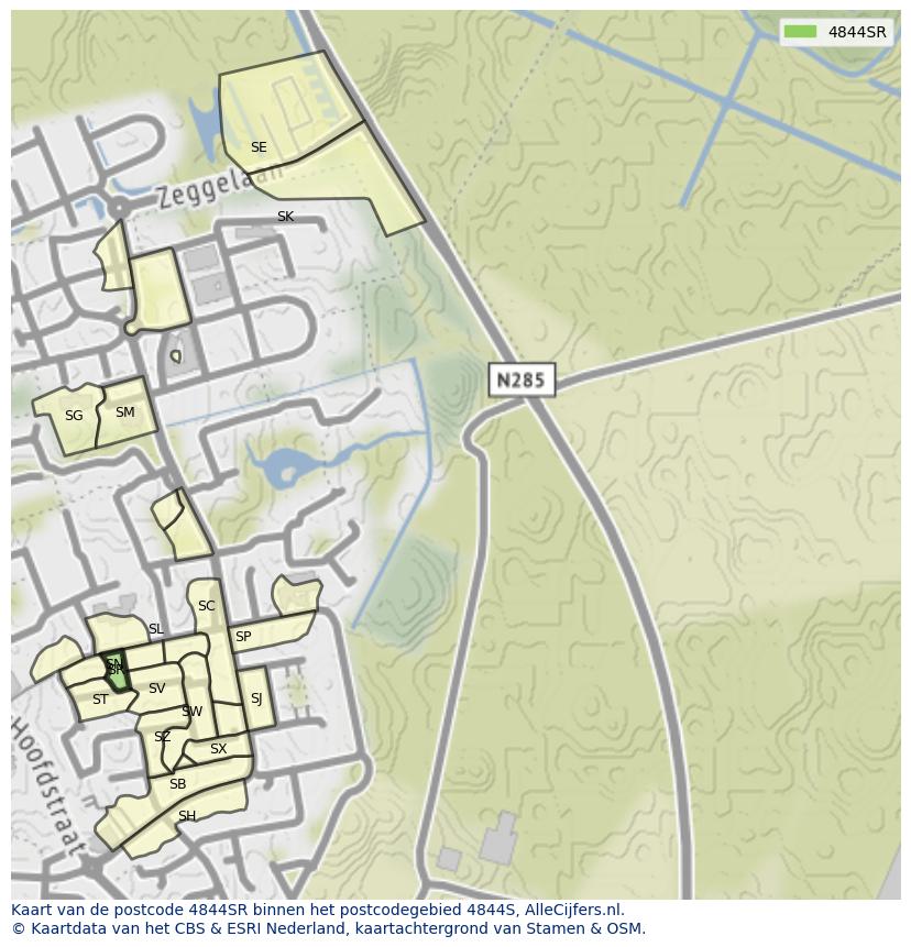 Afbeelding van het postcodegebied 4844 SR op de kaart.