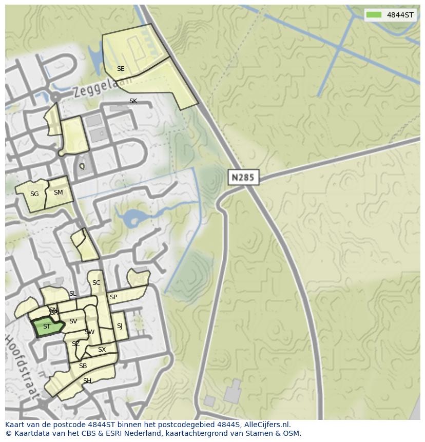 Afbeelding van het postcodegebied 4844 ST op de kaart.