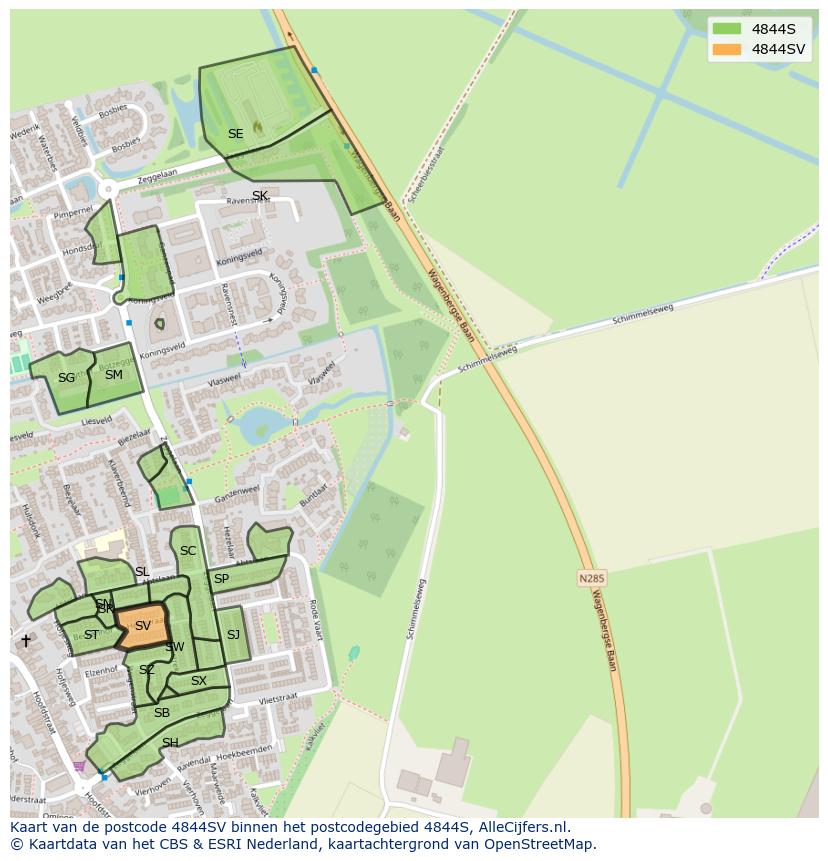 Afbeelding van het postcodegebied 4844 SV op de kaart.