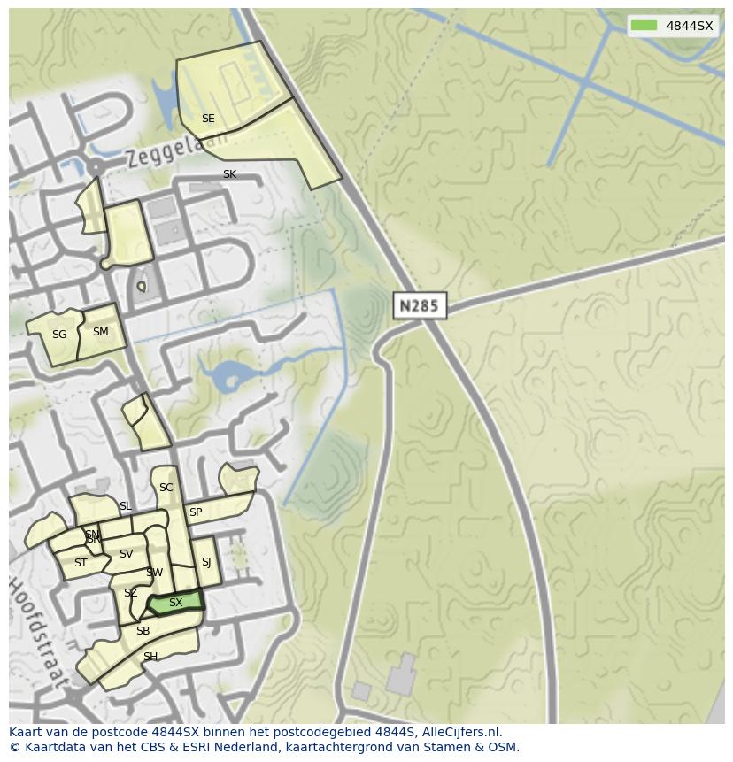 Afbeelding van het postcodegebied 4844 SX op de kaart.
