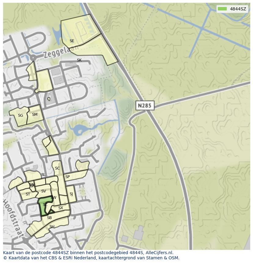 Afbeelding van het postcodegebied 4844 SZ op de kaart.