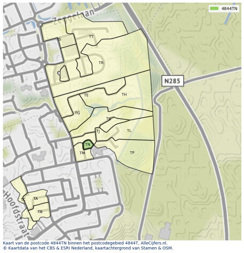 Afbeelding van het postcodegebied 4844 TN op de kaart.