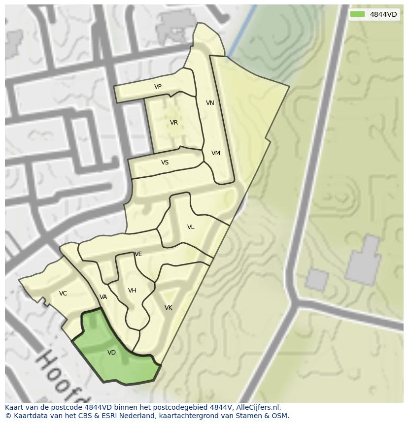 Afbeelding van het postcodegebied 4844 VD op de kaart.